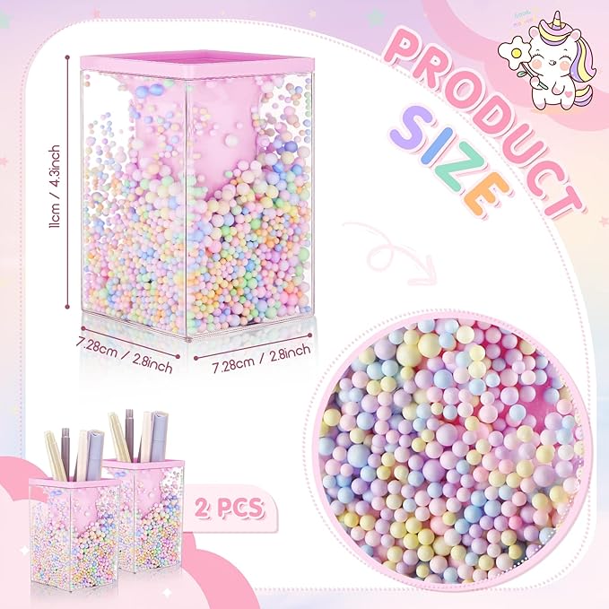 Zonon 2 Pieces Cute Bubble Pen Holder Multi-purpose Desktop Organizer Back to School Gift Kawaii Office Supplies Pastel Desk Accessories Stationery Makeup Brush Holder with Bubble Ball(Pink)