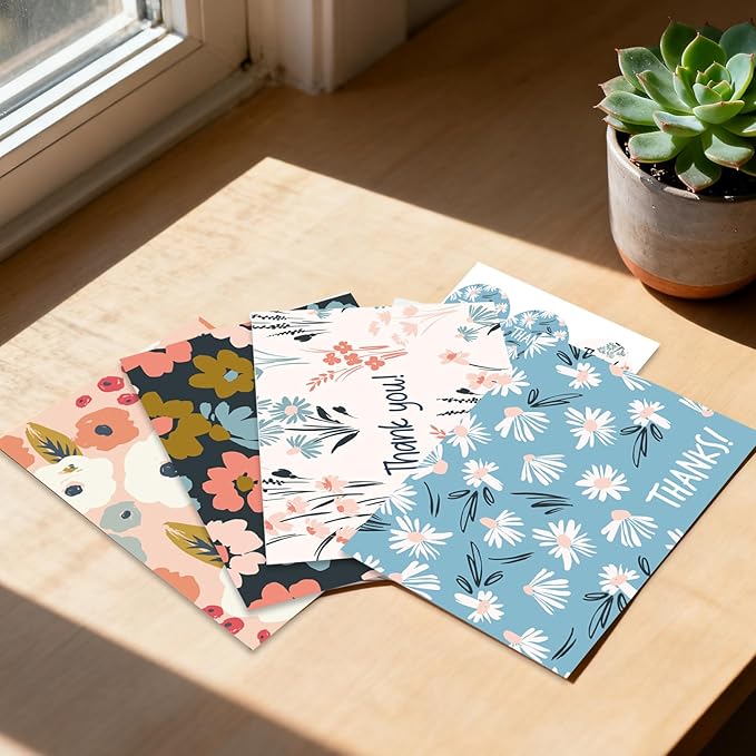 48Pcs Thank You Cards with Envelopes and Stickers for Weddings, Bridal Shower, Baby Shower, Small Business