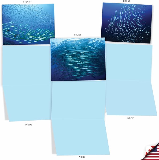 The Best Card Company - 10 All Occasion Blank Cards for Men and Women (4 x 5.12 Inch) - Nautical, Ocean, Sea Life Assortment of Notecards - Deep Thoughts M2012