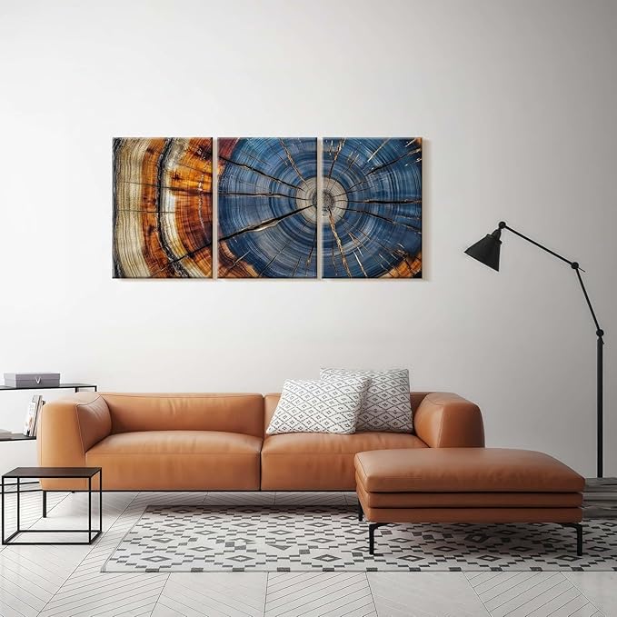 3pcs Tree Rings Abstract Wood Grain Framed Wall Art Decor Canvas Print Picture Nature Plant Modern Artwork Poster Gallery Bedroom Living Room Office 12x16 Inch Ready to Hang