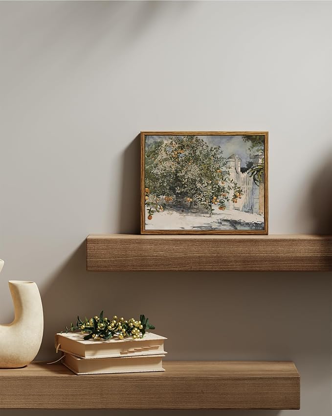 VIYYIEA Framed Canvas Wall Art Vintage Decor, Country Orange Trees Earthy Room Decor Aesthetic, Kitchen Living Room Bedroom Bathroom Rustic Farmhouse Decorations, 8"x10"
