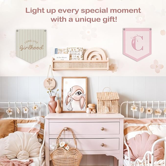 Lacama Long Live Girlhood Banner, Girls Room Decor, Girls Nursery Decor, Hanging Flag Retro Pink Banner for Nursery Playroom Wall Decor for Kids Bedroom Dorm Toddler Decorations