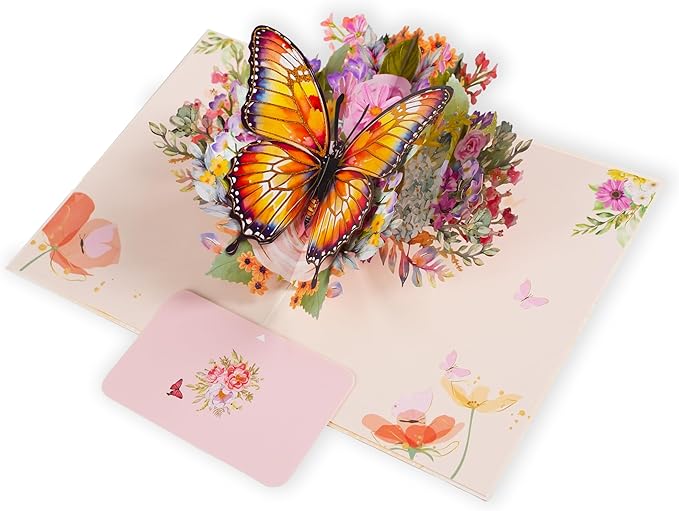 3D Bouquet Butterflys Gold Pop Up Thank you Card, Teacher Appreciation Card, Handmade Flowers Box Greeting Cards with Note and Envelope for New Year Anniversary Valentines