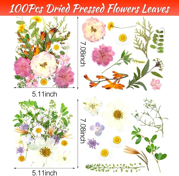 Bouquet Set Dried Pressed Flowers, 100 Pcs Mixed Dried Flowers for Resin, Bulk Natural Dry Floral Resin Fillers Decoration Accessories for DIY Crafts, Scrapbooking