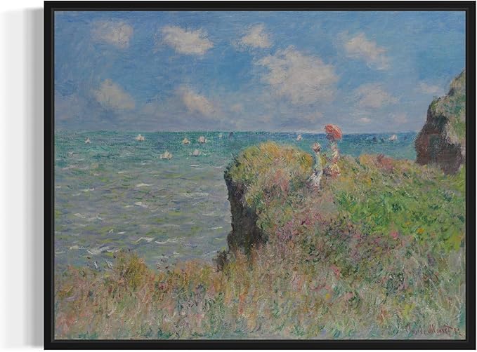 The Cliff Walk Claude Monet Wall Art Print Poster, Impressionist Painting Wall Art Wall Decor, for Bedroom and Living room Bathroom Decor 115 (The Cliff Walk, 8 x 10 inches, Black Frame)