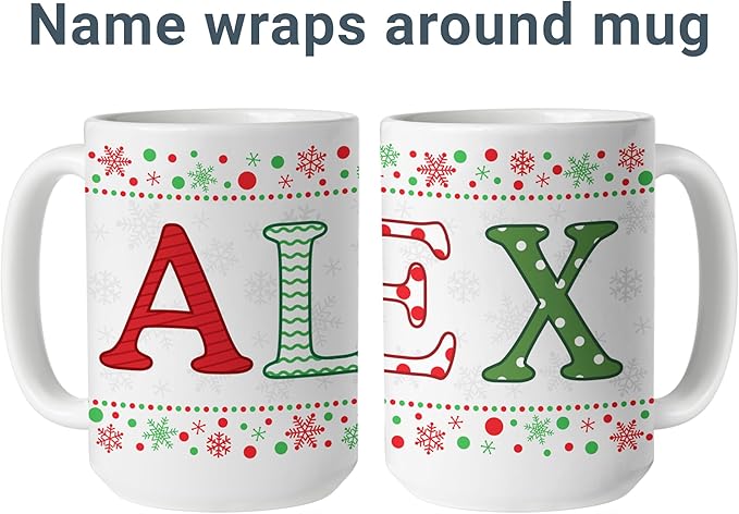Let's Make Memories Personalized Mug - Festive Ceramic Coffee Mug for Christmas - Stocking Stuffer For Family, Friends, Neighbors - Microwave and Dishwasher Safe - Festive Name - Light - 15 oz.