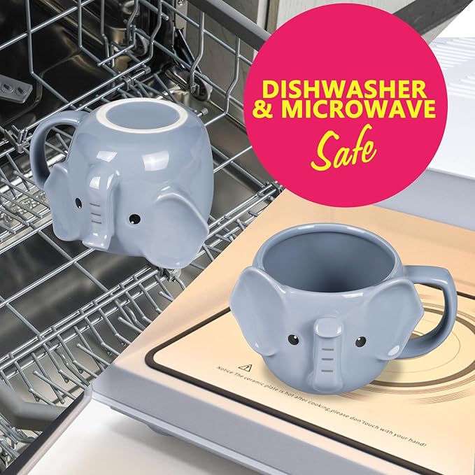 Elephant Mug 14 oz Cute Ceramic Coffee Mug 3D Porcelain Tea Mug for Women Kawaii Cup Elephant Gifts Christmas Gifts Housewarming Holiday Birthday Gifts for Women Mom Kids Men and Friend