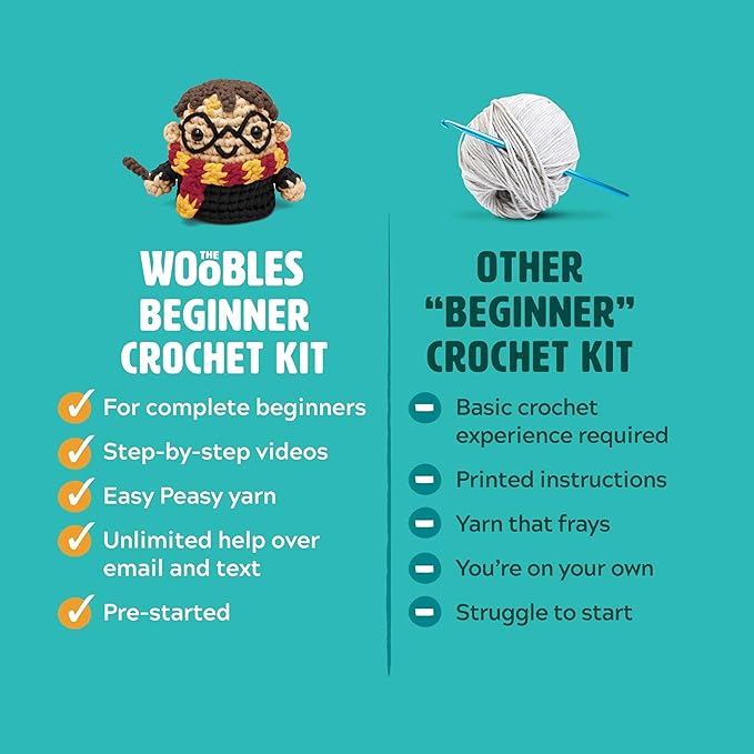 The Woobles Beginners Crochet Kit with Easy Peasy Yarn as seen on Shark Tank - with Step-by-Step Video Tutorials - Harry Potter