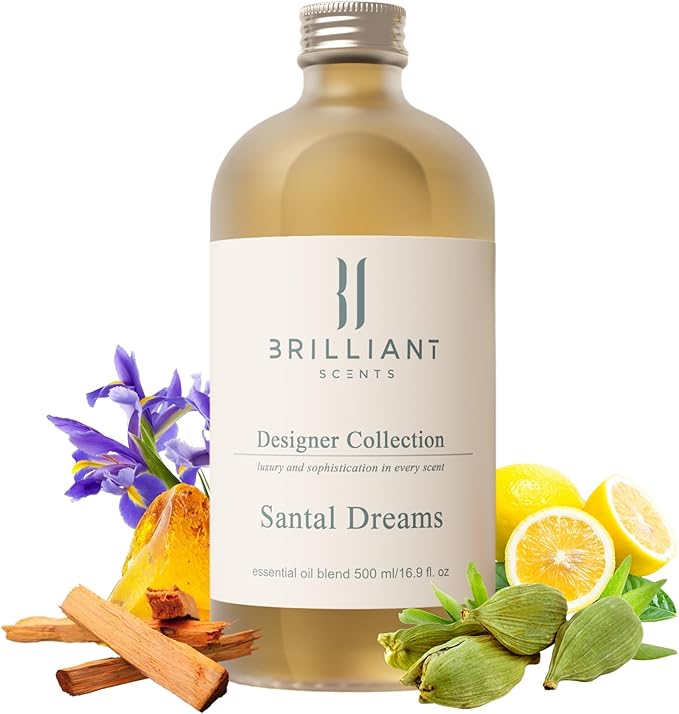 Brilliant Scents Santal Dreams Fragrance Oil 500ml - Premium Diffuser Oil for Home, Office, Hotels - Long Lasting, Plant-Based, Meets IFRA Standards, USA-Made - Violet, Iris, Sandalwood