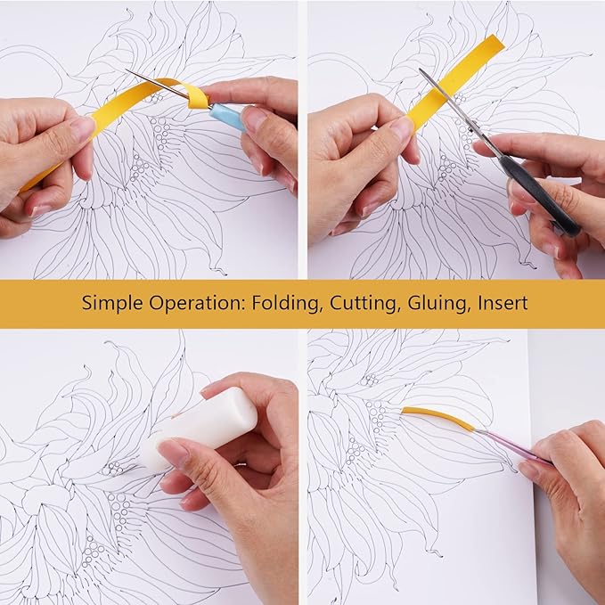Uniquilling Quilling Kit Paper Quilling Kit for Adults Beginner, Handmade DIY Craft Quilling Paper Filigree Painting Kit Tools, Home Room Wall Art Decor Perfect Gifts, 8 * 10-inch Sunflower (Basic)