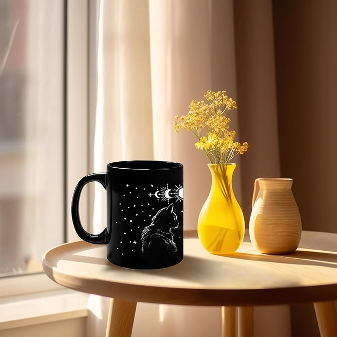 Black Cat Mug 11oz Cat Lover Gifts for Women Funny Goth Coffee Mug - Witch, Goth Decor Halloween Cup With Cats Goth Gift Witchy Gifts for Women - Halloween Mugs Cats Christmas Gothic Home Decor