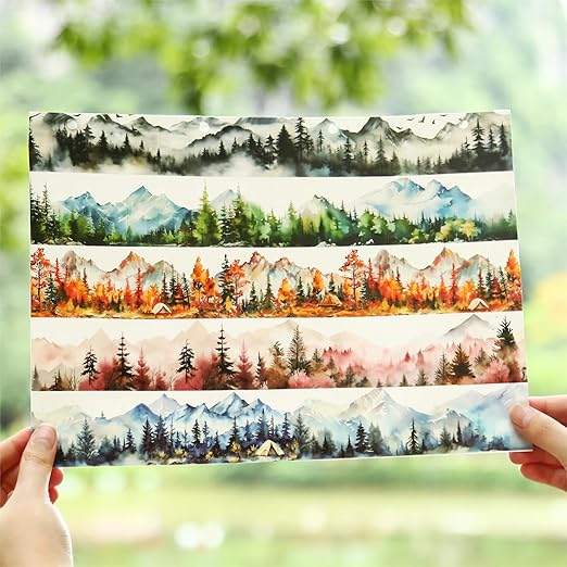 Mountain PET Tapes Set, 6 Rolls of Nature Ephemera for Junk Journaling, Scrapbooking, Crafting, DIY Projects, Diaries, and Art Supplies