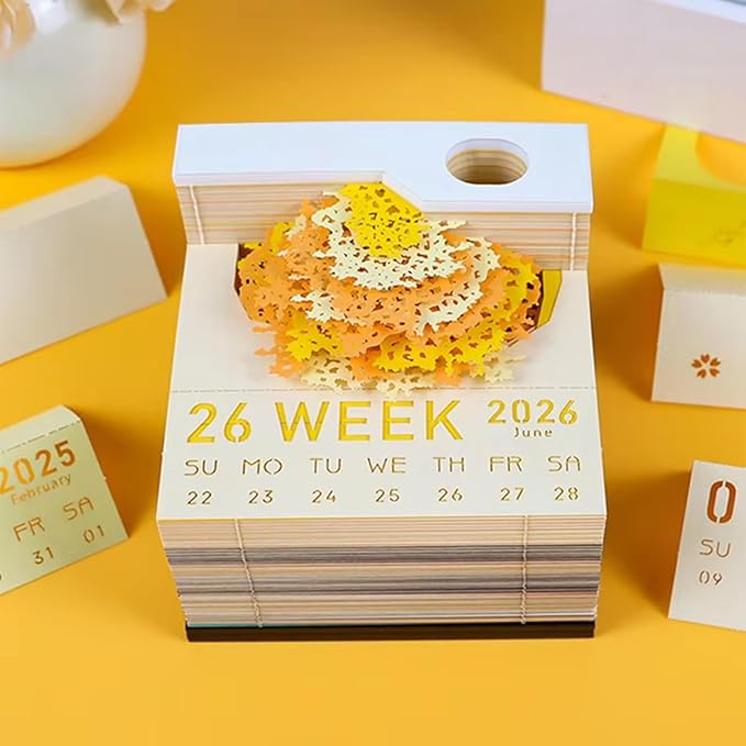 Time Piece Calendar 2026,3D Tree Tear-Away Memo Pad Creative Desk Calendars,3D Notepad Paper Carving Art Sticky Notes,3D Calendar 2026 Suitable for Room and Office Desktop Decoration