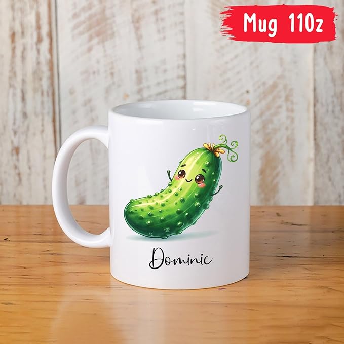 Personalized Cucumber Coffee Mug Gift For Cucumber Lover Birthday, Customized Name Cucumber Ceramic Cups, Vegetable Enthusiast's Mugs, Cucumber Fruit Travel Porcelain Cup 11oz 15oz, Cucumber Gift