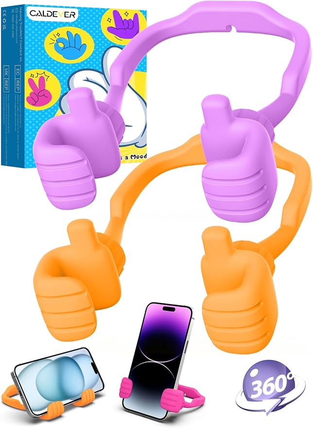 Stocking Stuffers for Teen Boys Girls Kids Cell Phone Stand - 2 Pack Thumbs Up Lazy Phone Holder for Desk Birthday Gifts for Adults Women Men (Bright Purple & Orange Yellow, 2)