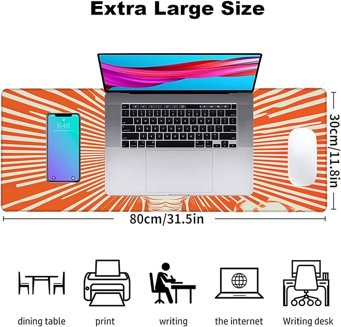 Retro Alien Gaming Mouse Pad, Office Desk Mat, Anti-Slip Rubber Base Cool Aesthetic Mouse Pads for Computer Laptop Keyboard School Home Desktop Gamer Home Accessories Decor 31.5" x 11.8"