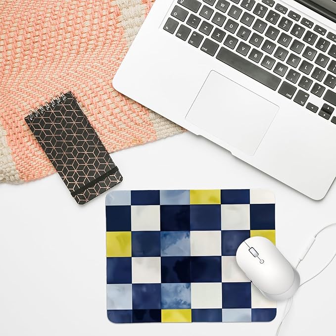 Rusenbao Cute Blue Checkered Mouse Pad, Cool Small Mouse Pads for Desk, Checkered Office Supplies, Gaming Mousepad for Non-Slip Base, Computer, Office, Laptop, 9.5x7.9 Inch