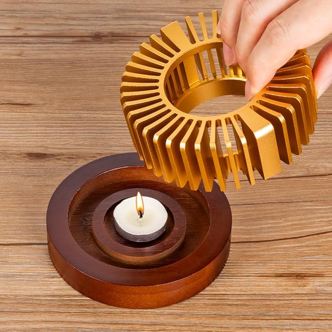 Teapot Warmer, Aluminum Tea Warmer with Wooden Base, Candle Heater for Heating Tea, Coffee, Milk, Food,Camping and Traveling, Universal Teapot Heater (Small-with Wooden Base)