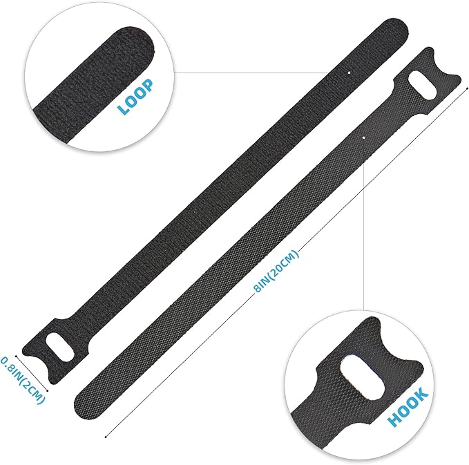 120 PCS Fastening Cable Ties Reusable, Multi-purpose 8 in Cable Management Ties with Hook and Loop, Adjustable Cord Ties for Organizing Home, Office and Data Centers, 5 Colors