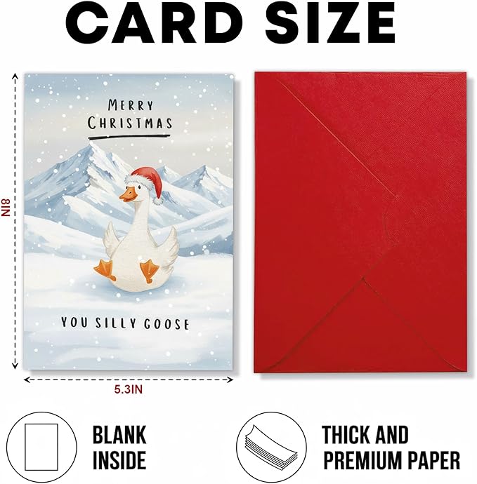 (5.3x8in) Merry Christmas You Silly Goose Card with Envelope, Funny Holiday Greeting Featuring Cute Goose in Snow, Whimsical Animal Christmas Card for Friends, Family, Coworkers (Xmas 34)