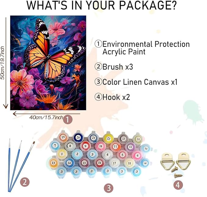 MBNTJHT DIY Easy Butterfly Paint by Numbers Kit for Adults, Flowers Paint by Number Kits on Canvas for Beginners,Acrylic Painting Kits for Home Wall Decor 16 X 20 Inch.