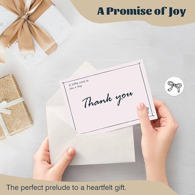 32 Pack Thank You Cards with Envelopes and Sealing Stickers, 4x6 Inch Blank Notes, Hand Painted Designs, 300gsm Premium Cardstock, Bulk Cards for Wedding, Graduation, Baby Shower, Anniversaries