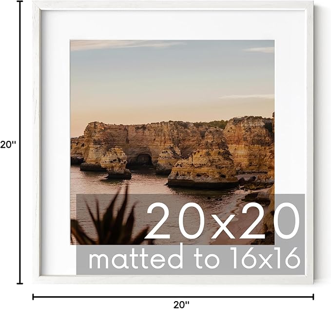 HAUS AND HUES White Oak Wood 20x20 Picture Frame - Square Frame Matted to 16x16, Contemporary White Frame for Large Photos and Posters (20x20 in, White, Set of 1)