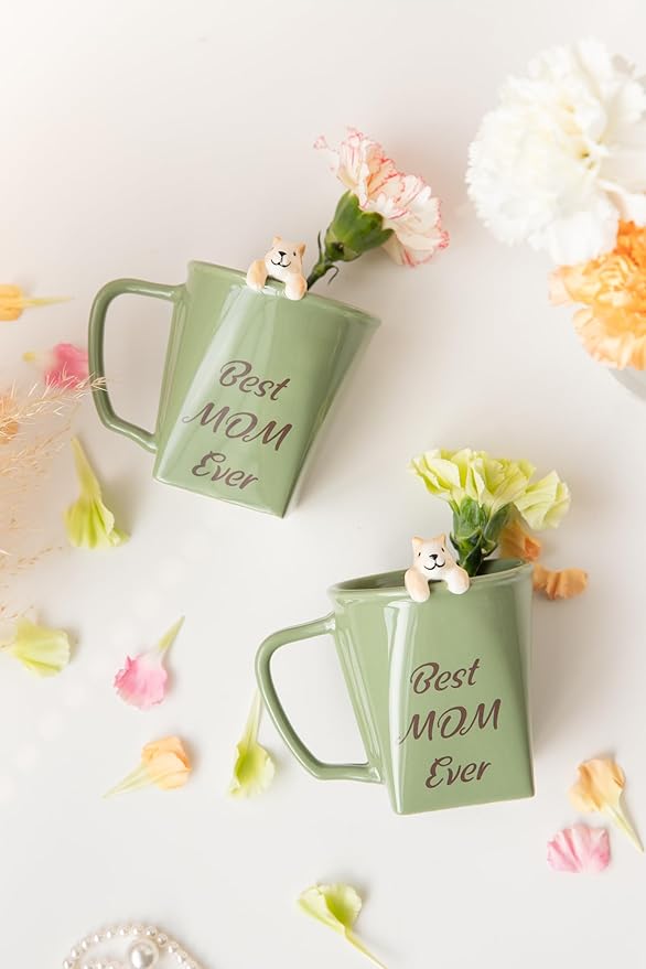 DIHOclub Best Mom Ever Ceramic Mug - Handcrafted Squirrel Sculpture Coffee Cup, Unique Mother's Day Gift for Coffee Lovers(12oz)