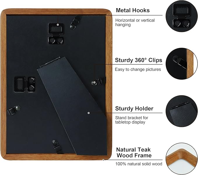 5x7 Picture Frame Natural Teak Wood with Mat for 4x6, Original Natural Solid Wood 5 by 7 Photo Frames with Tempered Glass Cover for Wall and Tabletop Display