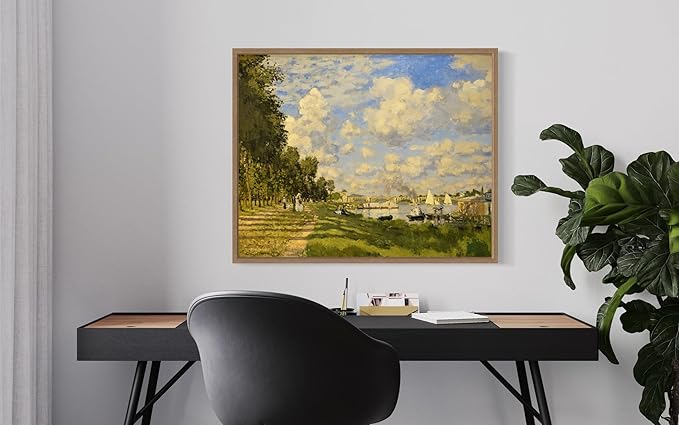 The Basin at Argenteuil Claude Monet Wall Art Print Poster, Impressionist Painting Wall Art Wall Decor, for Bedroom and Living room Bathroom Decor 115 (The Basin at Argenteuil, 11 x 14 inches, Wood Frame)