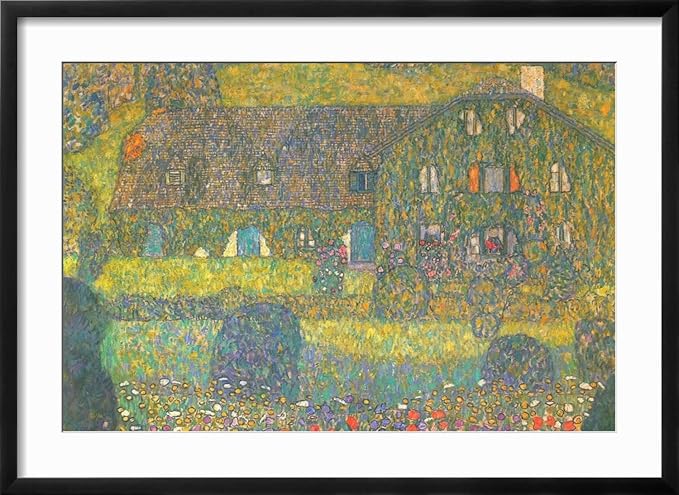 ART.COM Wall Art Print House in Attersee on Black Frame by Gustav Klimt, 29" x 21"
