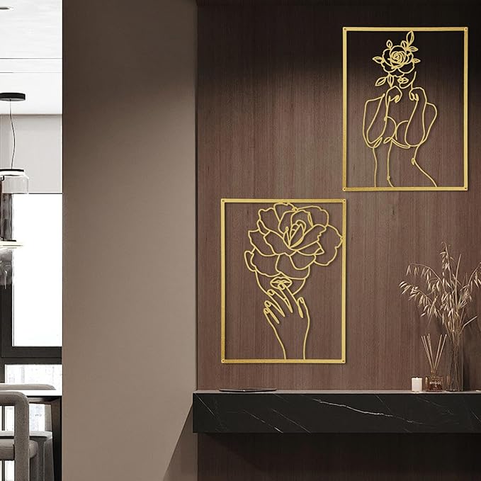 GOKURVG Abstract Metal Wall Art, 3D Hollow-out Wall Décor, 16.5x12.5in Set of 3 Wall Art for Bedroom Living Room Office Unique Minimalist Hanging Sculpture Glod