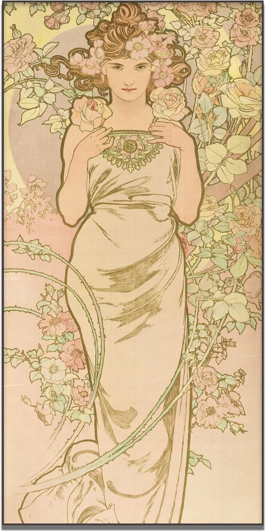 OKRA Alphonse Mucha Canvas Wall Art Femme Animee En Fleur Poster French Art Nouveau Painting Retro Poster Famous Master Painting Print Modern Home Wall Decor Unframed(12x24in/30x60cm)
