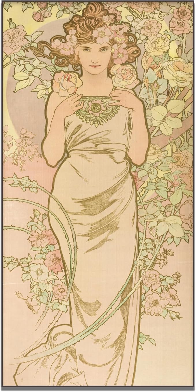 OKRA Alphonse Mucha Canvas Wall Art Femme Animee En Fleur Poster French Art Nouveau Painting Retro Poster Famous Master Painting Print Modern Home Wall Decor Unframed(24x48in/60x120cm)