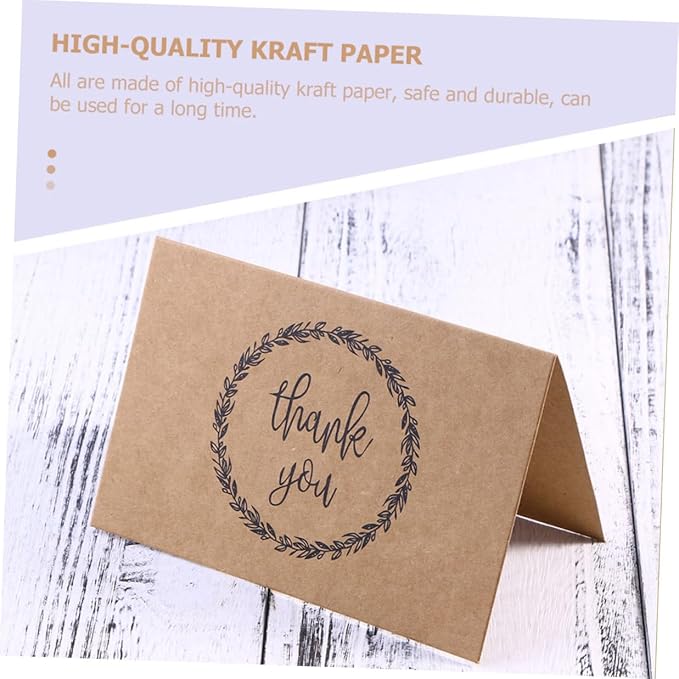 VILLCASE 20Pcs Thanksgiving Kraft Paper Greeting Cards with Envelopes Folded Blank Blessing Notes for Expressing Gratitude and Wishes Rustic Vintage Style Thank You Cards for Holiday and