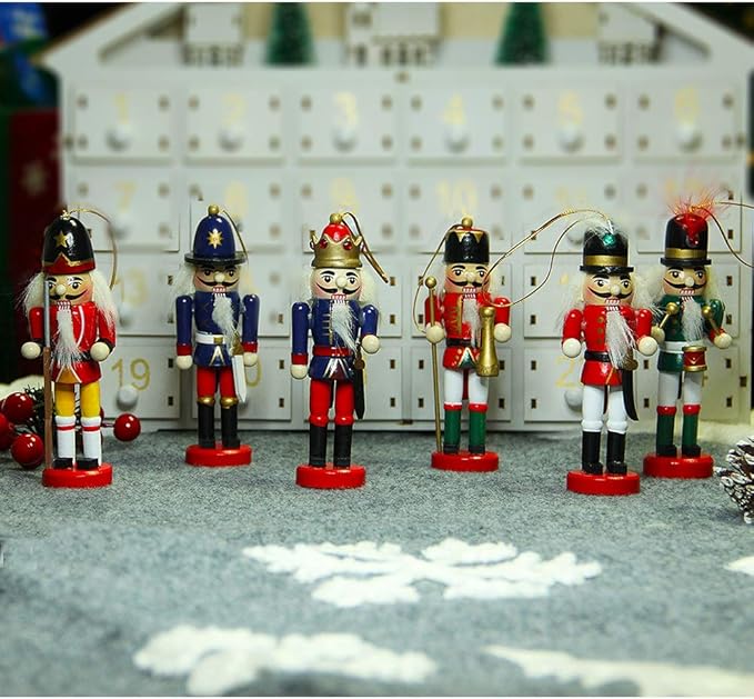 Joliyoou Wooden Christmas Nutcracker, 6 Pcs Mini Soldier Figurines 5.1 inch Ornaments for Xmas Gifts