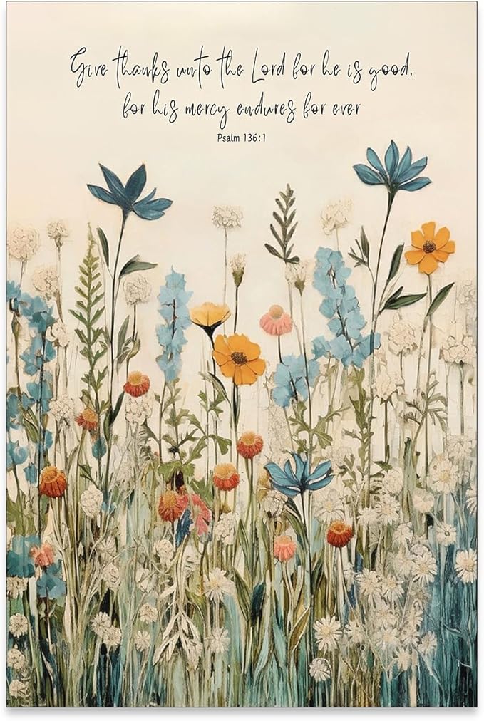 Religious Christian Wildflower Wall Art Bible Verse Scripture Poster Vintage Botanical Canvas Prints for Apartment Bedroom Gallery Wall Decor 16X24 inch Unframed