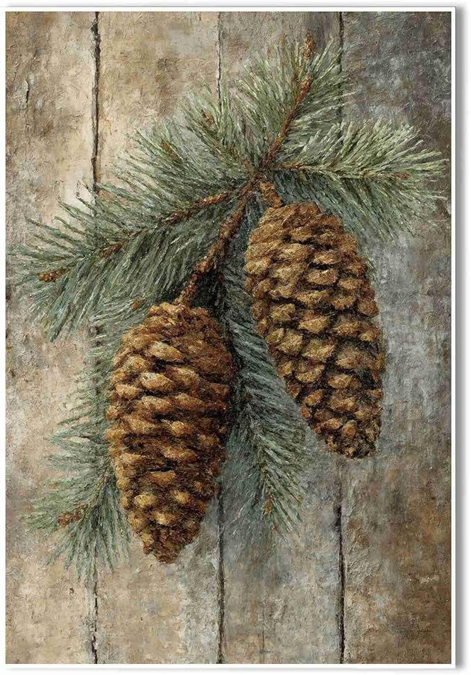 Vintage Christmas Canvas Painting Botanical Wall Art Nature Print Forest Decor Rustic Woodland Poste Holiday Evergreen Art Country Landscape Indoor Decor for Home Office Living Room Cabin Rustic