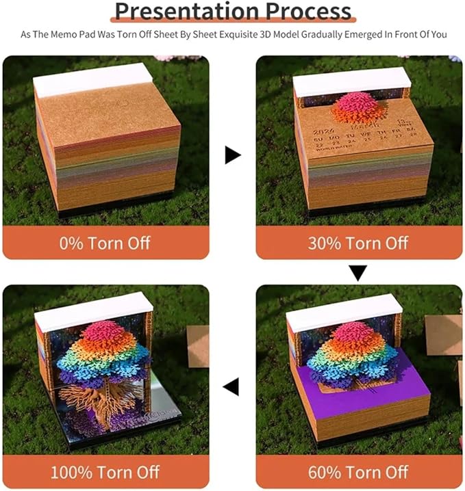 Time Piece Calendar 2026,3D Tree Tear-Away Memo Pad Creative Desk Calendars,3D Notepad Paper Carving Art Sticky Notes,3D Calendar 2026 Suitable for Room and Office Desktop Decoration