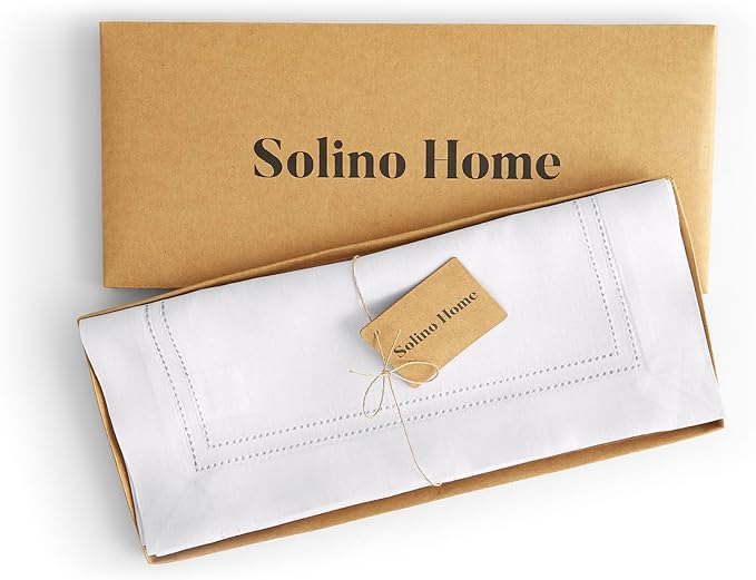 Solino Home Linen White Table Runner 108 Inches Long - 100% Pure Linen Double Hemstitch 14 x 108 Inch Table Runner for Dining, Valentines, Spring, Easter