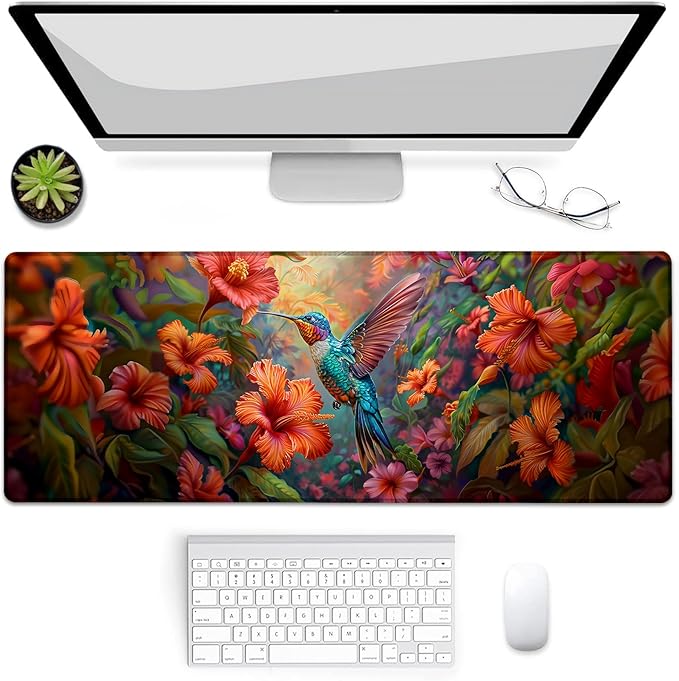 Hummingbird Floral Gaming Mouse Pad, Mouse Pad, Desk Mat, Non-Slip Rubber Base MousePads for Computers Laptop Office School Home Accessories Decor Gifts 31.5" x 11.8"