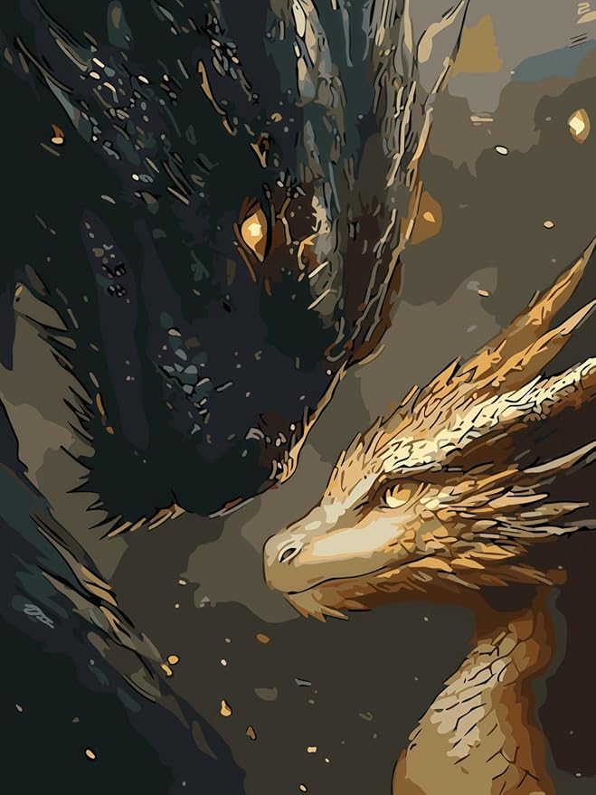 BYGFHLYW Animal Paint by Numbers Kit for Adults Beginners, Black Golden Dragon Easy Adult Paint by Number Kits On Canvas, DIY Acrylic Oil Painting Kits for Home Wall Decor 12x16Inch