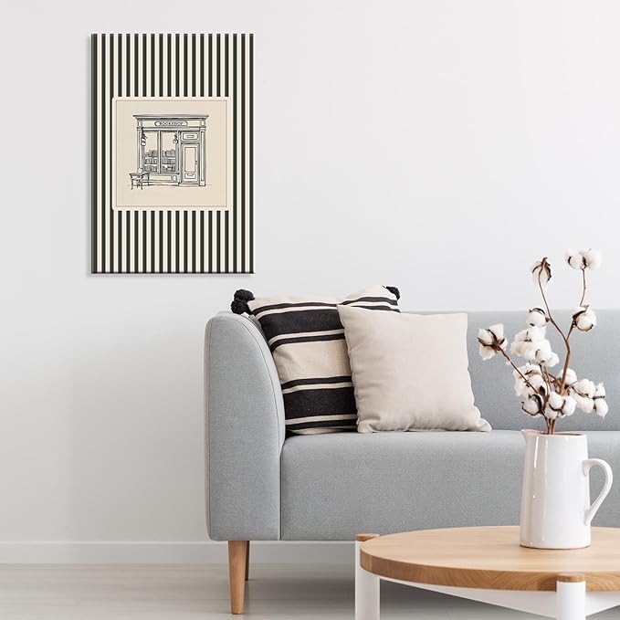 Vintage Bookshop Poster Elegant Black Ink Bookstore Sketch on Cream Striped Wall Art for Booker Lovers Aesthetic Room Decor Prints 24X36 in Black Framed