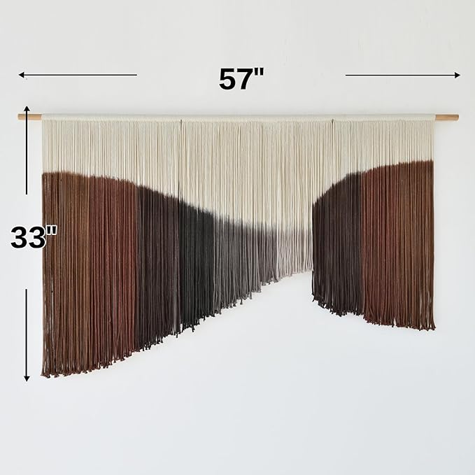 Jakalin Large Macrame Wall Hanging Handmade Geometric Dip Dyed Brown Boho Fiber Wall Decor for Living Room Fiber Yarn Wall Art