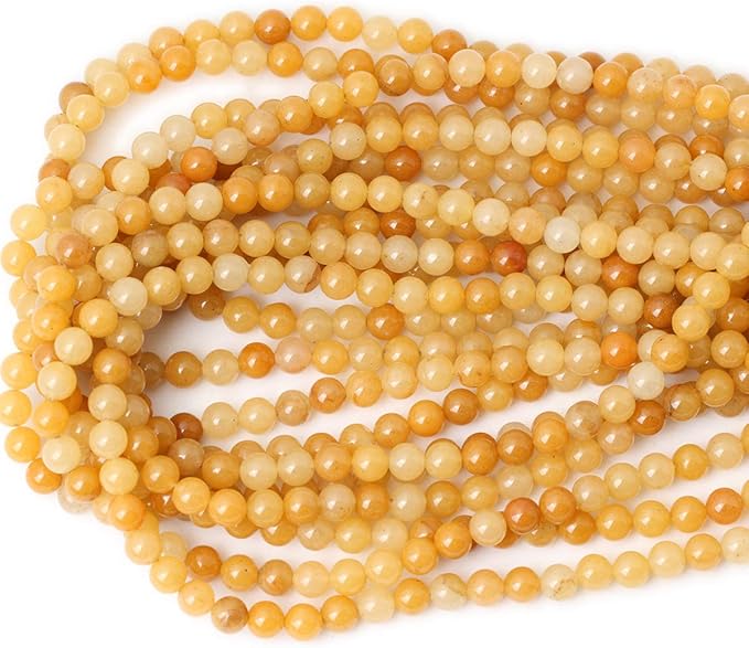 60PCS 6mm Natural Yellow Jade Gemstone Round Loose Beads for Jewelry Making DIY Handmade Materials 1 Strand 15"