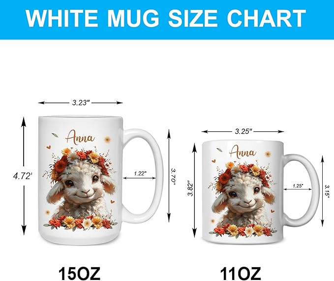 Hyturtle Personalized Cute Lamb Coffee Mug - Gift For Lamb Lover - Just A Girl Who Loves Lambs - Lamb Gift For Women - Animal Lover Gift - Birthday - Custom Name Coffee Cup Ceramic Mug 11oz - 15oz