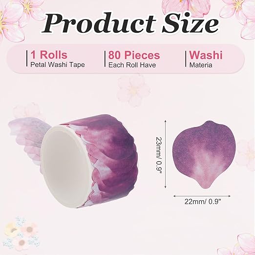 uxcell 1 Roll Petal Washi Tape, 80 Pieces Floral Decorative Tape Colored Masking Tapes Crafting Supplies for DIY Crafts, Gift Wrapping, Scrapbook, Party Decorations, Small Violet