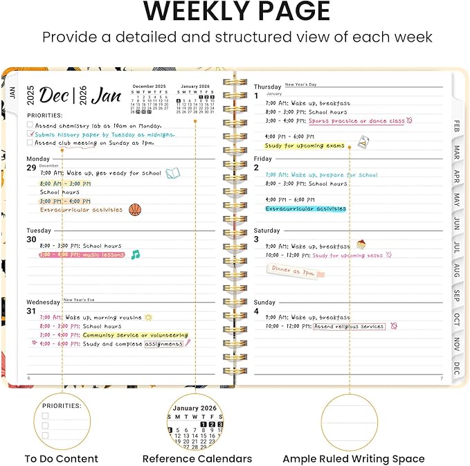2026 Planner, Monthly and Weekly Calendar Planner for Women, Jan 2026 - Dec 2026, Hardcover Pretty 2026 Agenda Planner Book with Tabs, Spiral Bound, Perfect for School Office Home Supplies, 6.3" x 8.5" - Festive Bows