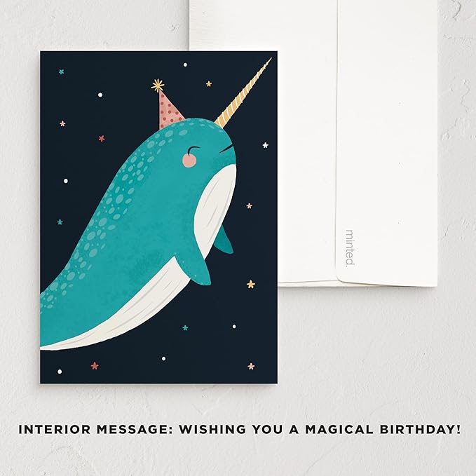 Minted Kids Birthday Cards Pack, Set of 5, Kids Greeting Card Variety Pack, Fun & Cute Folded Greeting Cards With Envelopes, Unique Happy Birthday Stationery Cards, Designed by Independent Artists