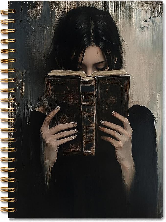 Dark Academia Woman Reading Notebook, Reading Journal for Book Lover, Gifts for Readers Book Lovers Women, Moody Gothic Bookish Bookworm Spiral Notebook Journal, 5.5x8.3 Inch